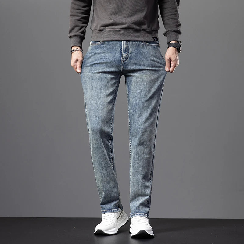 Premium Men's Fit Straight Casual Trousers Vintage Cotton Stretch Jeans