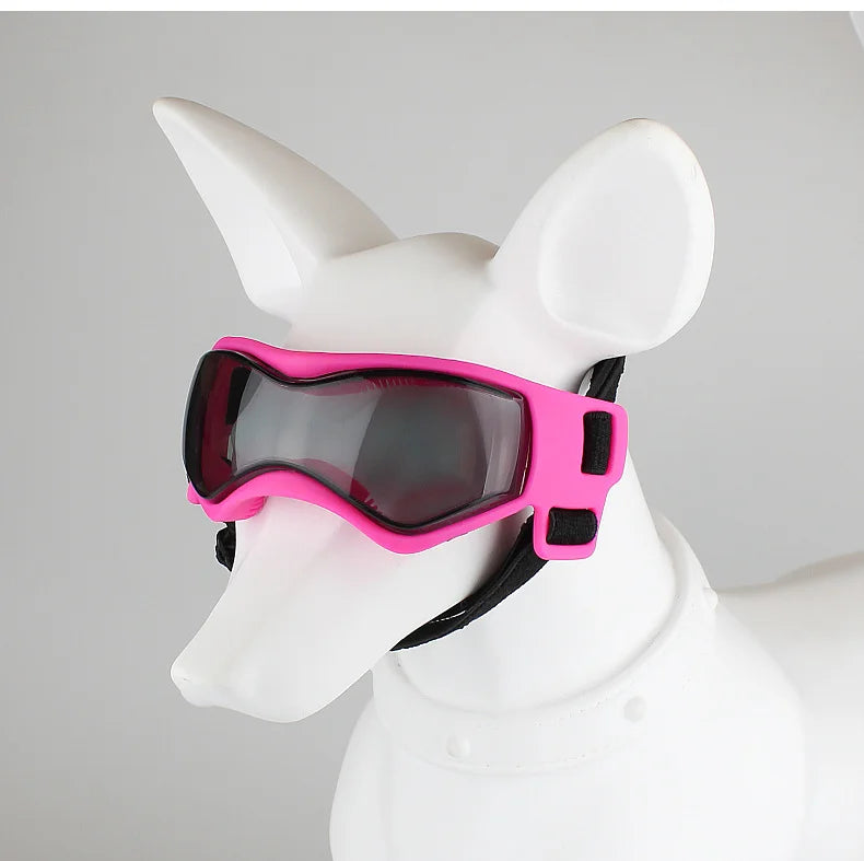 Dog and cat UV-protection goggles with adjustable straps for small to medium pets.