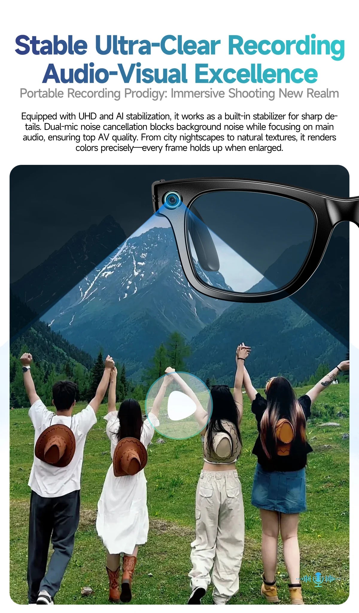 800W AI Camera Smart Glasses – Translation, Photo/Video, Waterproof, Calls, Color-Changing
