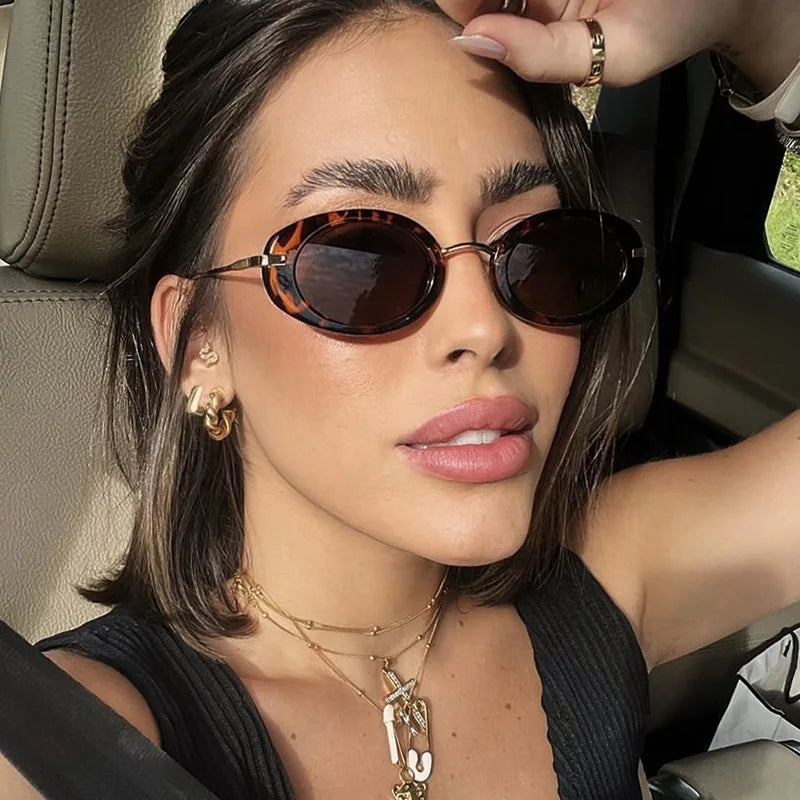 Trendy Luxury Designer Small Oval Frame Women's Sunglasses
