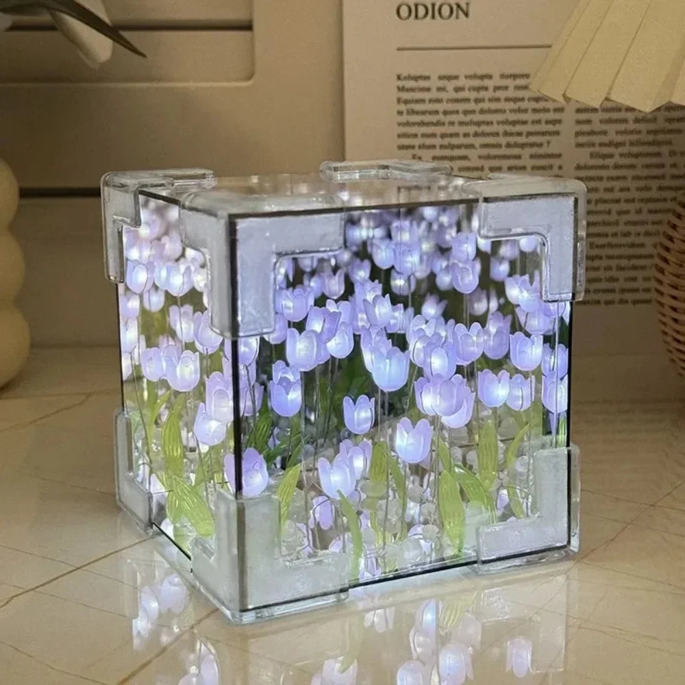 Tulip Mirror Cube Lamp Simulation Flower