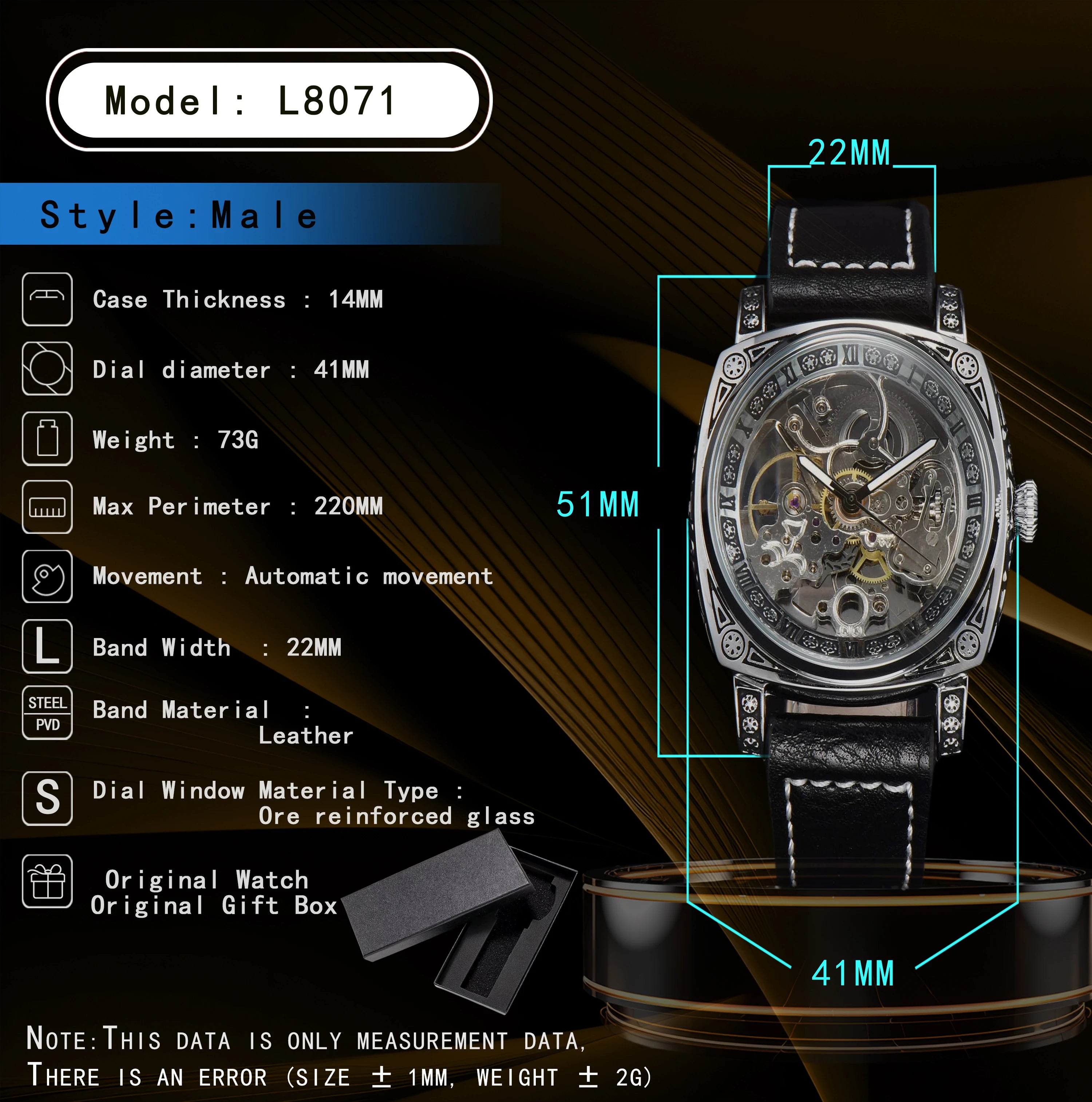 LONGLUX automatic waterproof retro style mens watch