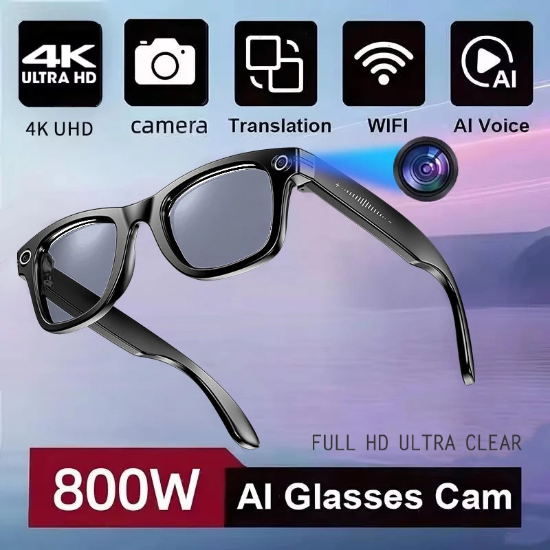 800W AI Camera Smart Glasses – Translation, Photo/Video, Waterproof, Calls, Color-Changing