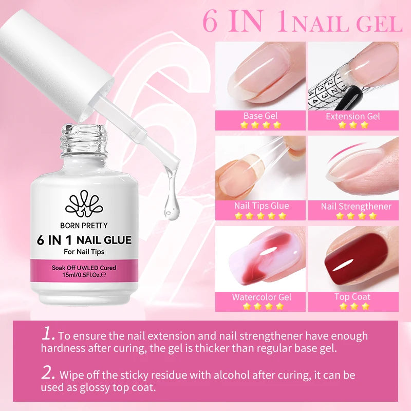 BORN PRETTY 6 IN 1 Nail Glue Gel 15ML for Acrylic Nails