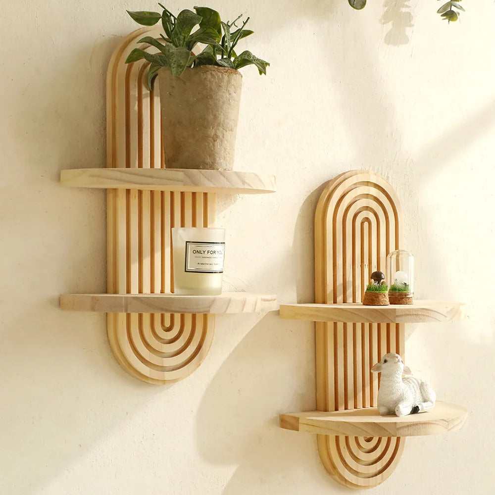 Boho Style Wooden Wall Mounted Shelves