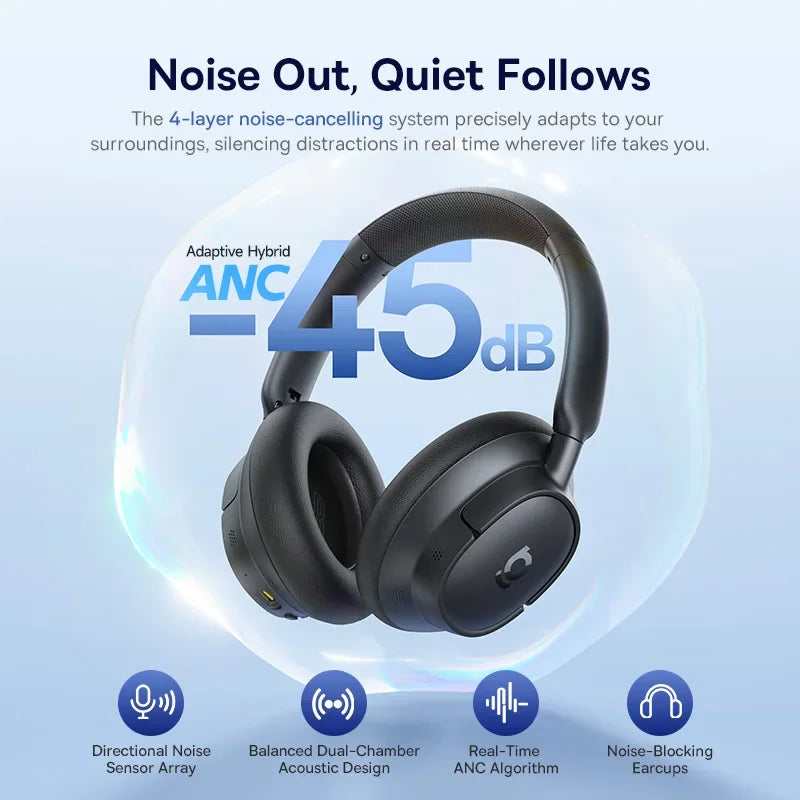Baseus EH10 NC wireless headphones with adaptive noise canceling, Hi-Res audio, Bluetooth 6.0, and 80-hour battery.