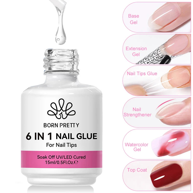 BORN PRETTY 6 IN 1 Nail Glue Gel 15ML for Acrylic Nails