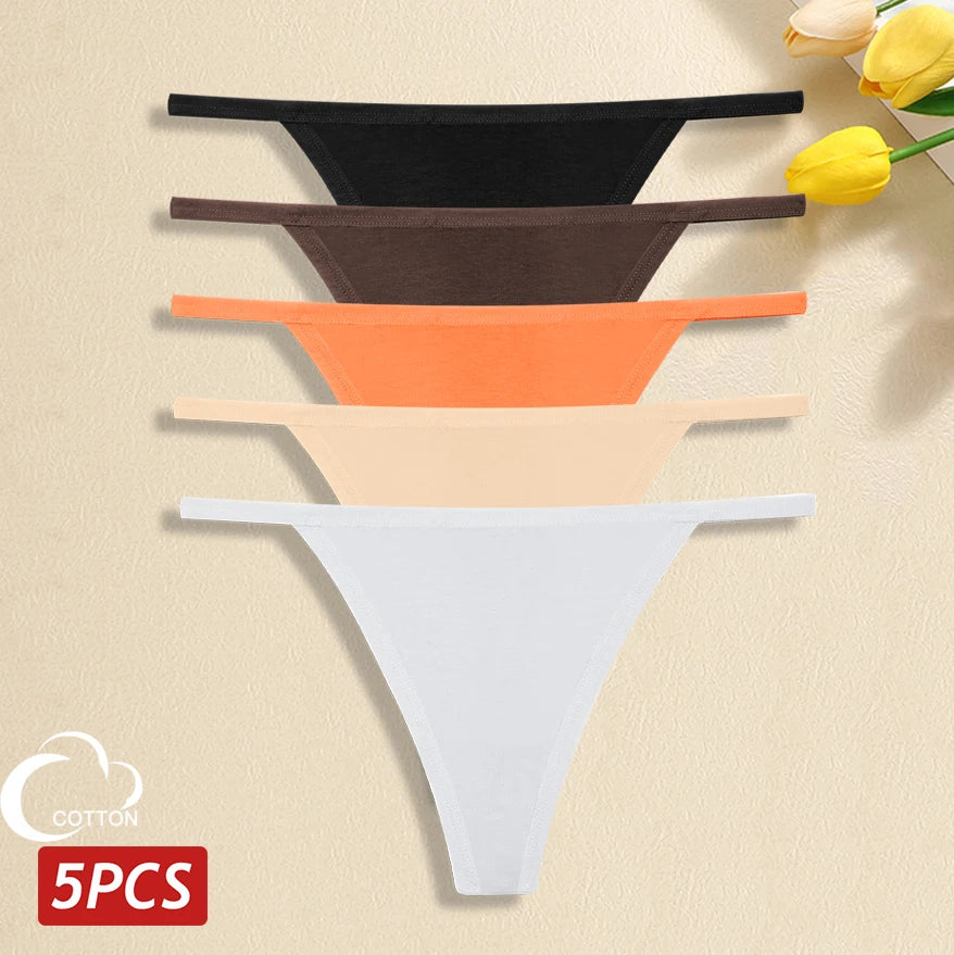 5-Pack Women’s Cotton Thong Panties – Low Waist Breathable Lingerie
