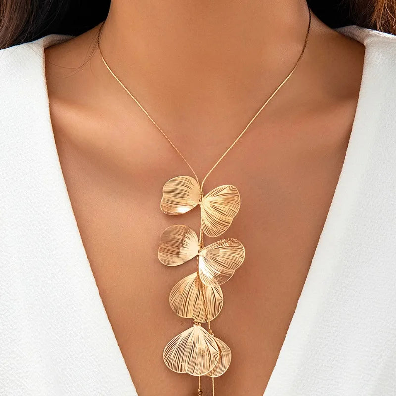 Trendy Gold Color Metal Petal  Necklace for Women