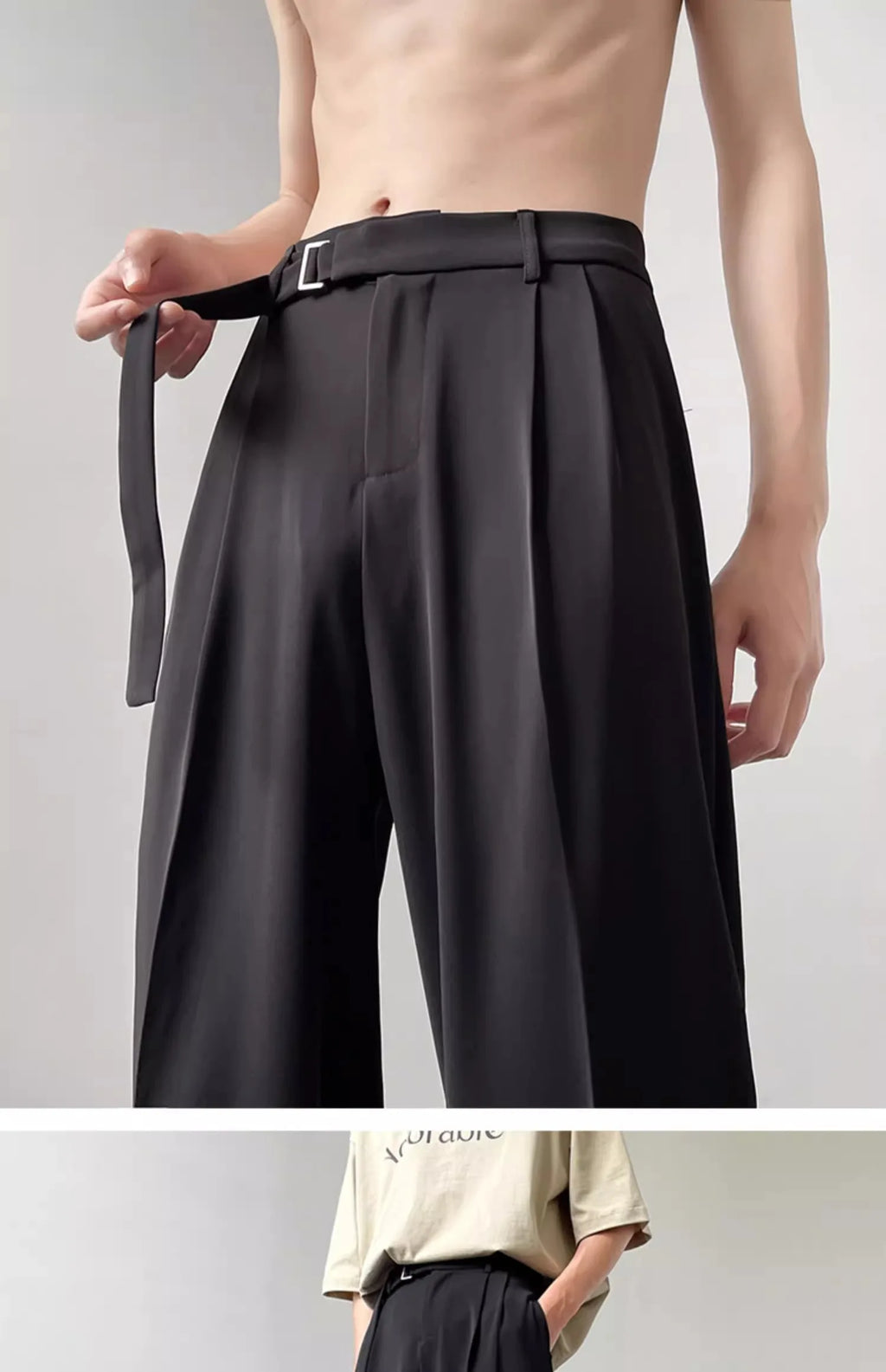 Retro High-End Wide-Leg Trousers with Belt (Men’s Casual Luxury Style)