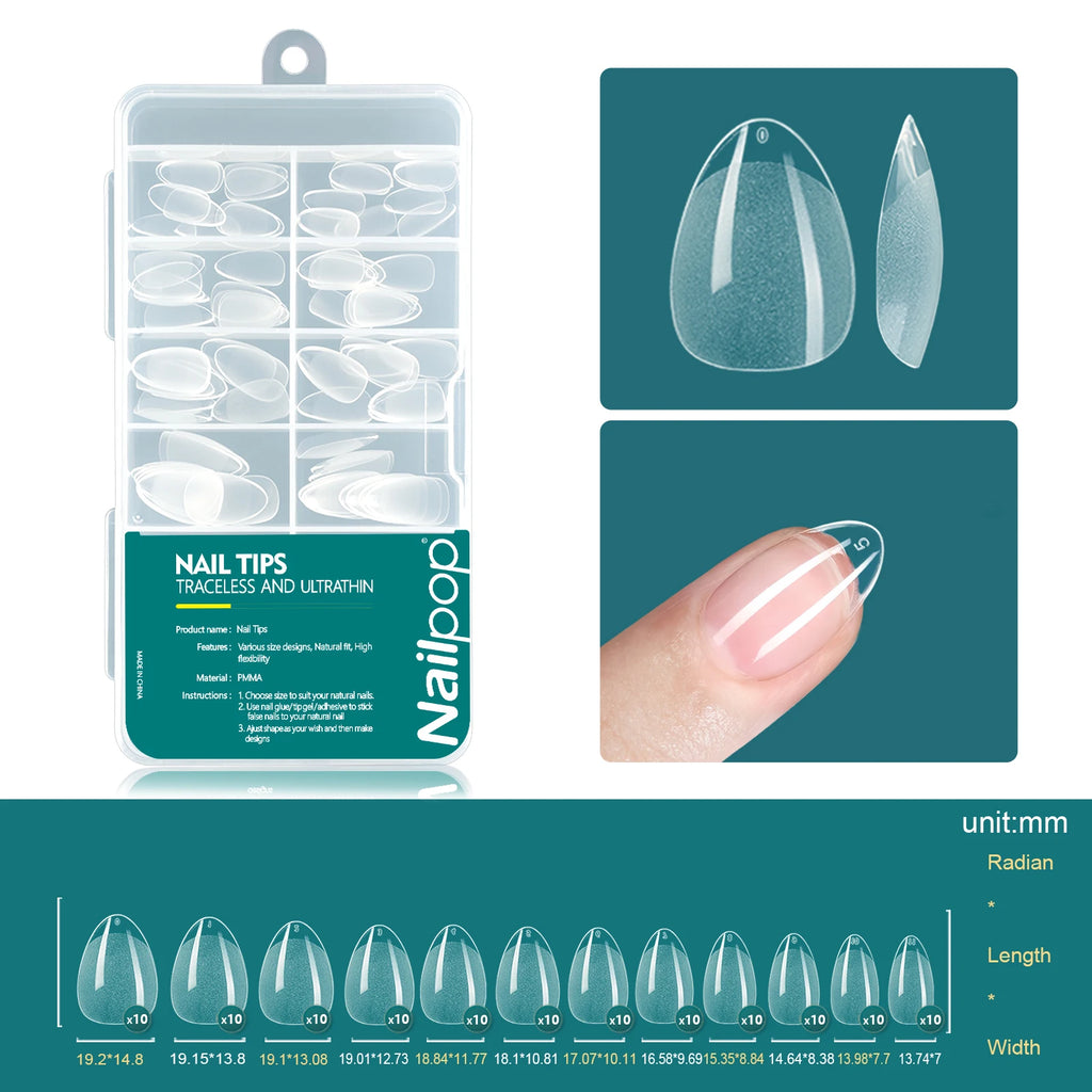 Nailpop 120pcs/box Gel X Nail Tips Medium Short Almond Shape