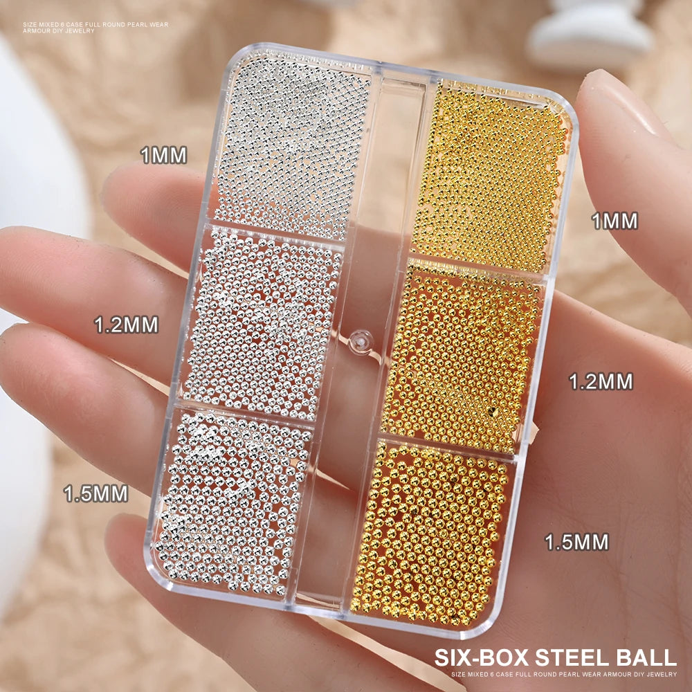 1 Box Half Round Flatback Nail Rhinestones Multi Size Gold& Silver