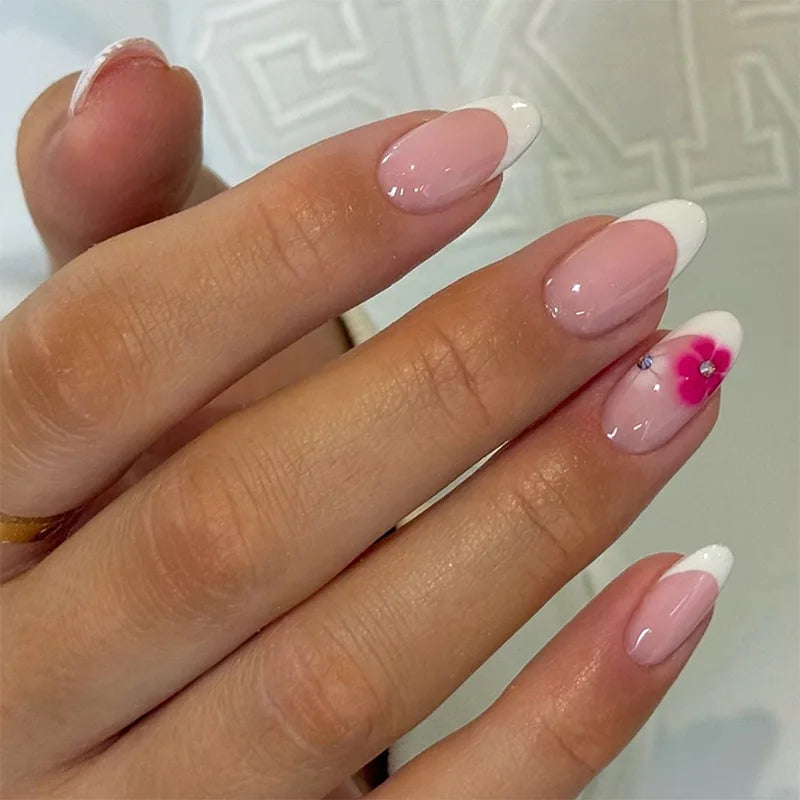 White French Press on Nails 3D Bowknot