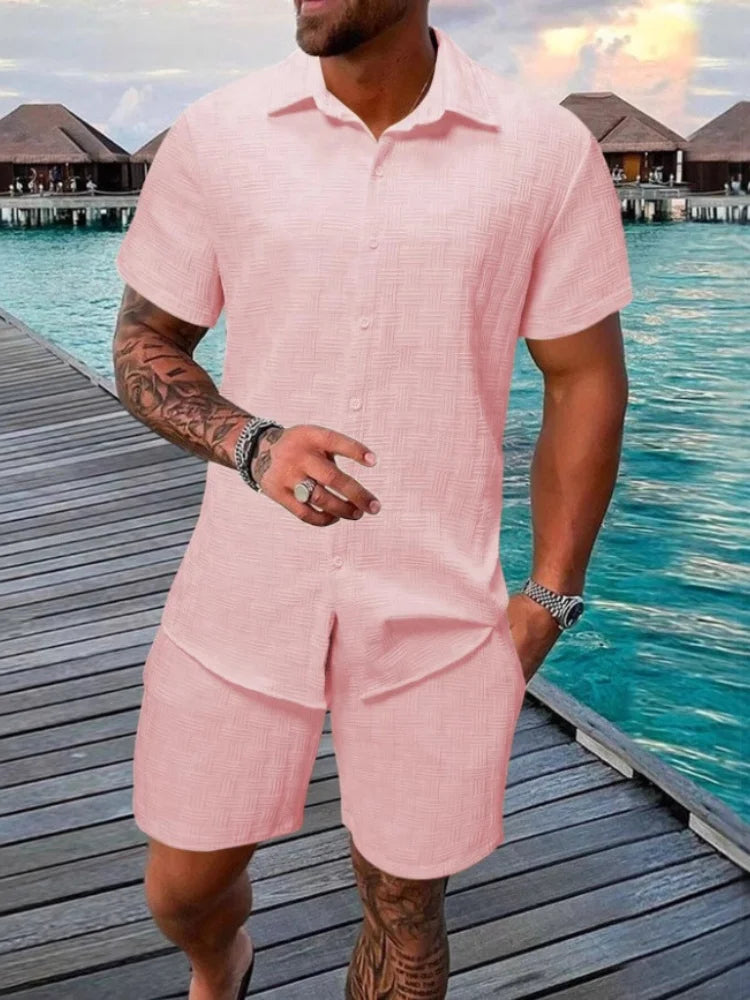 Men's casual daily outdoor travel solid color two-piece Set