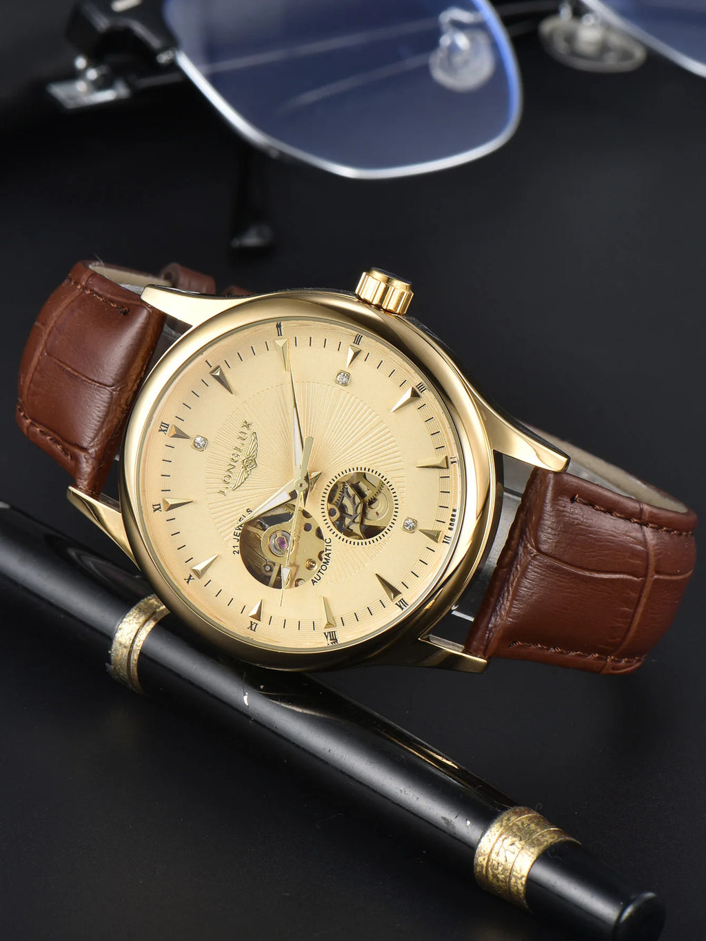 LONGLUX elegant style automatic mens waterproof watch