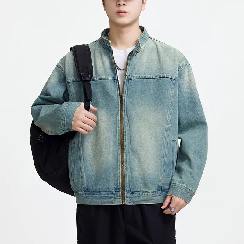 Men’s Casual Denim Jacket – Zipper Loose High Street Workwear