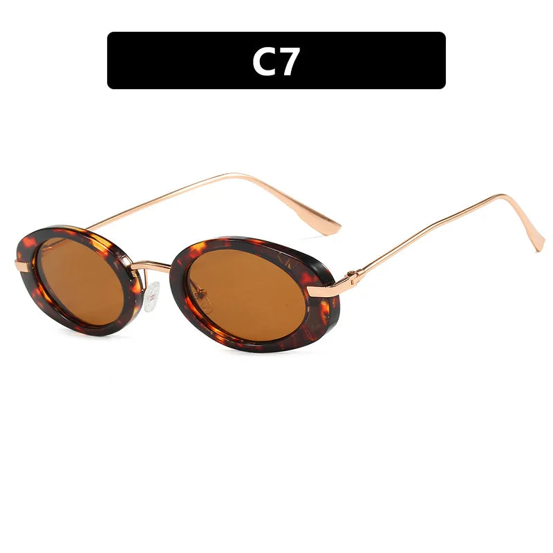 Trendy Luxury Designer Small Oval Frame Women's Sunglasses
