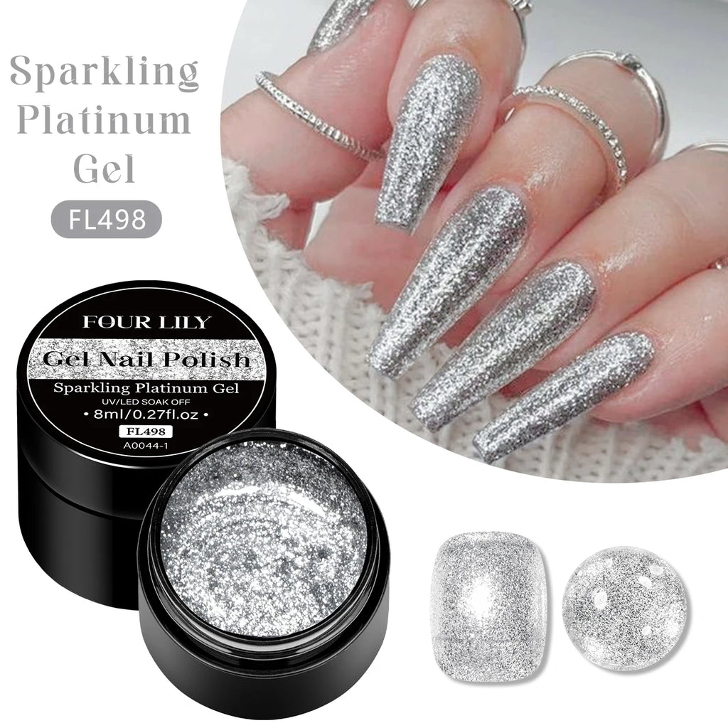 Four Lily 8ml Gold Sparkling Platinum Nail Gel Polish