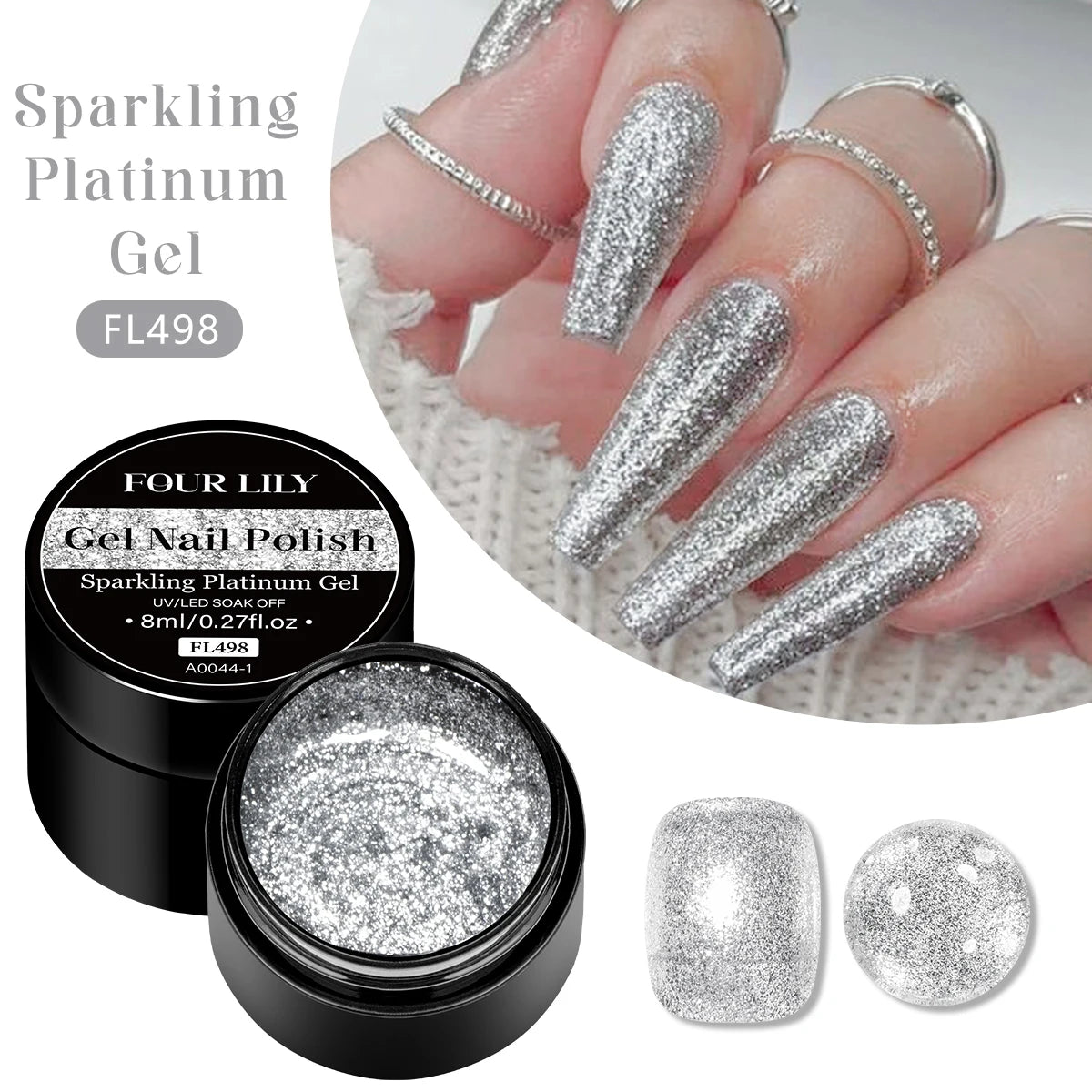 Four Lily 8ml Gold Sparkling Platinum Nail Gel Polish
