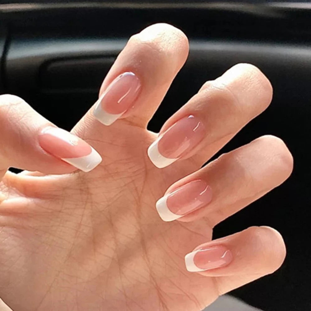 White French Press on Nails 3D Bowknot