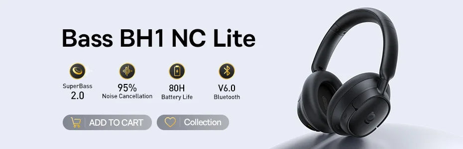 Baseus EH10 NC wireless headphones with adaptive noise canceling, Hi-Res audio, Bluetooth 6.0, and 80-hour battery.