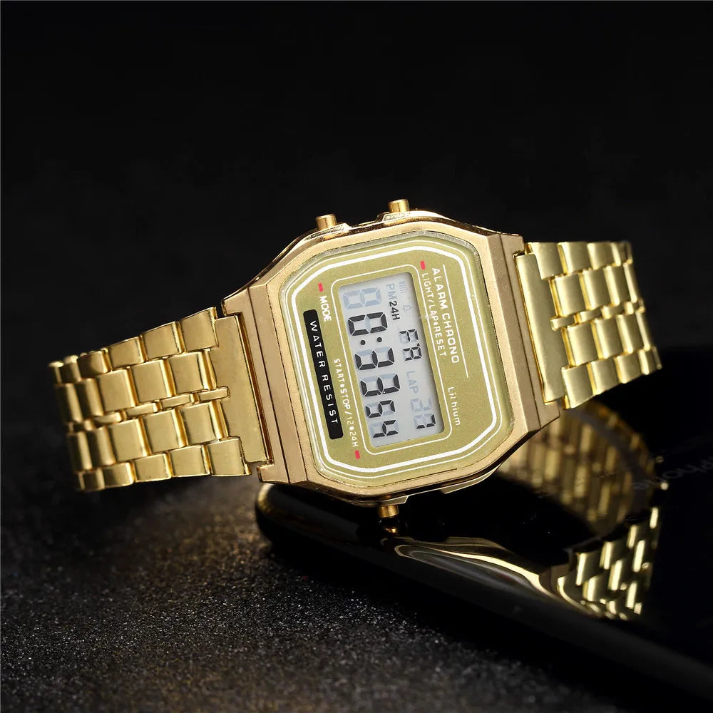 Elegant Unisex Digital Watch Gold/Silver Stainless Steel