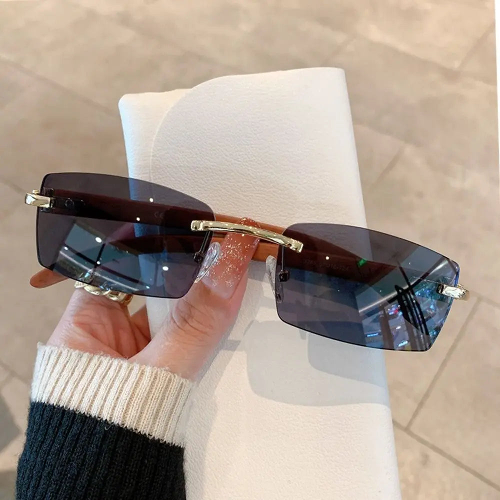 Trendy Rectangle  Rimless Punk Sunglasses UV400