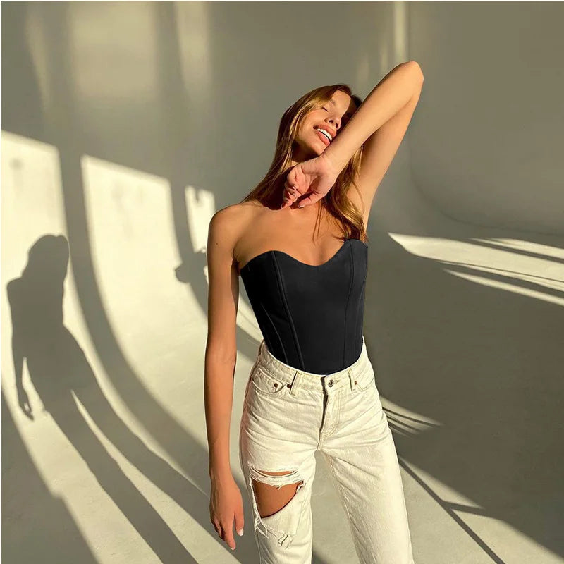 Elegant Slim Corset Cropped Top Strapless