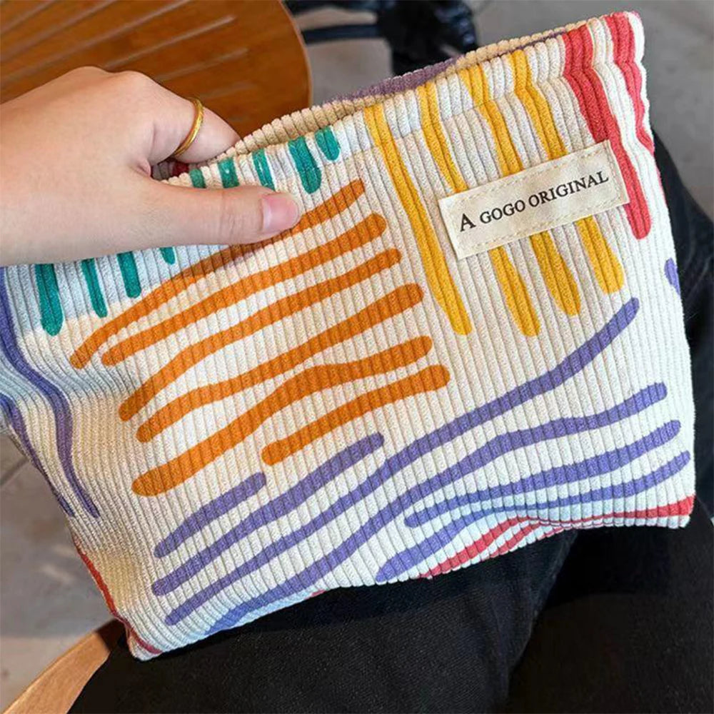 Colorful Stripes Corduroy Cosmetic Bag
