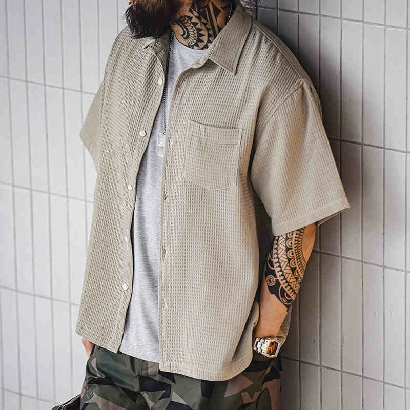 High Quality Casual Retro Men's Waffle Cargo Shirts