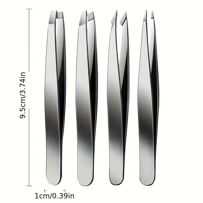 Stainless Steel Eyebrow Tweezers Set 4 Pcs  Eyebrow