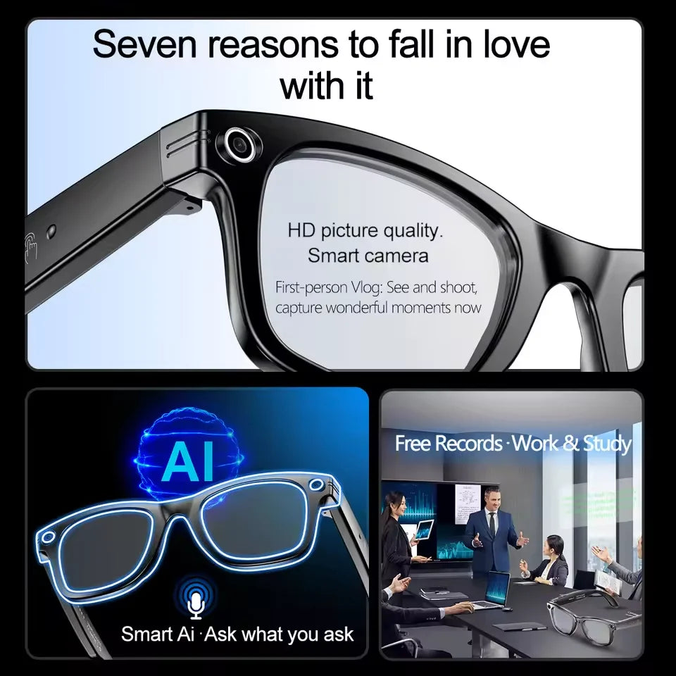 800W AI Camera Smart Glasses – Translation, Photo/Video, Waterproof, Calls, Color-Changing