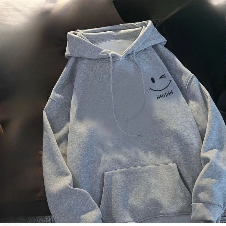 Unisex Funny Smiley Hoodie – Heavyweight Loose Cashmere Pullover