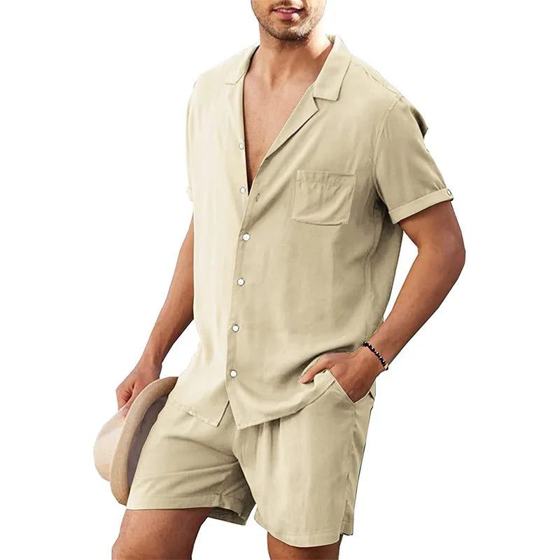 Cotton Linen Shirt Set Men's Casual 2-Piece Suit