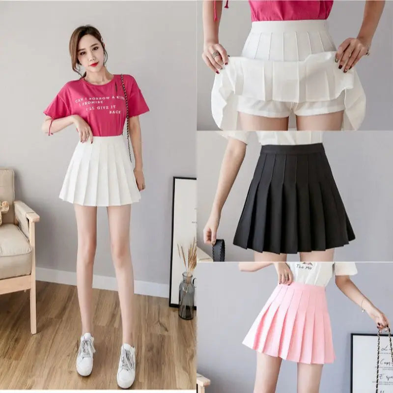 Kawaii Pink Plaid Pleated Mini Skirt (High-Waist Japanese School Style)