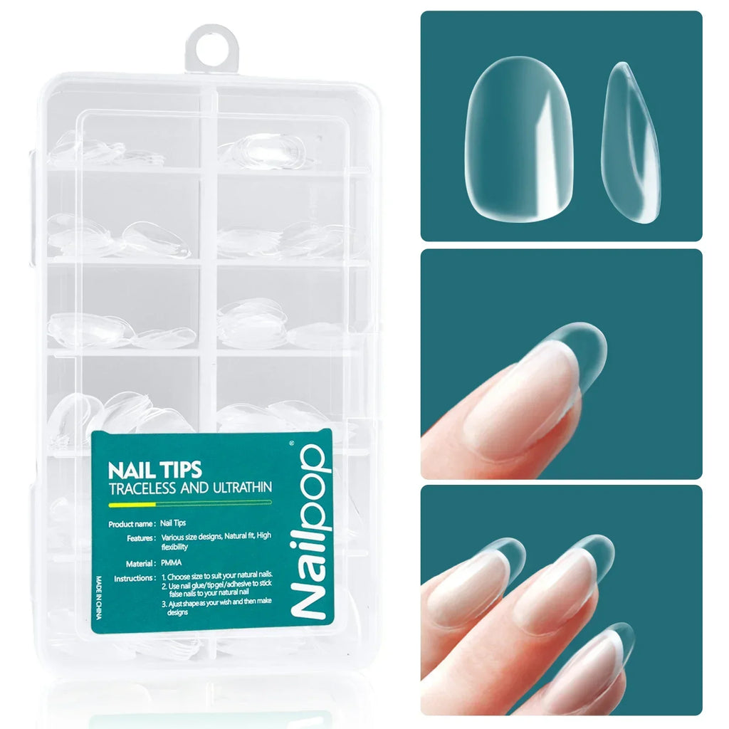 Nailpop 120pcs/box Gel X Nail Tips Medium Short Almond Shape