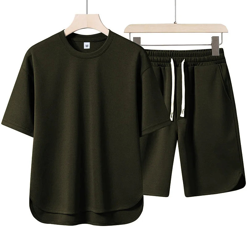 New Men Suit T-shirt+shorts Two Piece Set