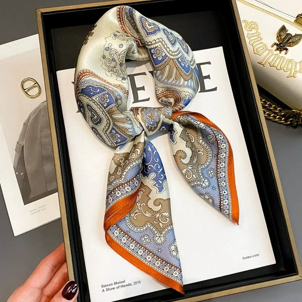 Fashion 70cm  Square Scarf Women Satin Hair Bandana