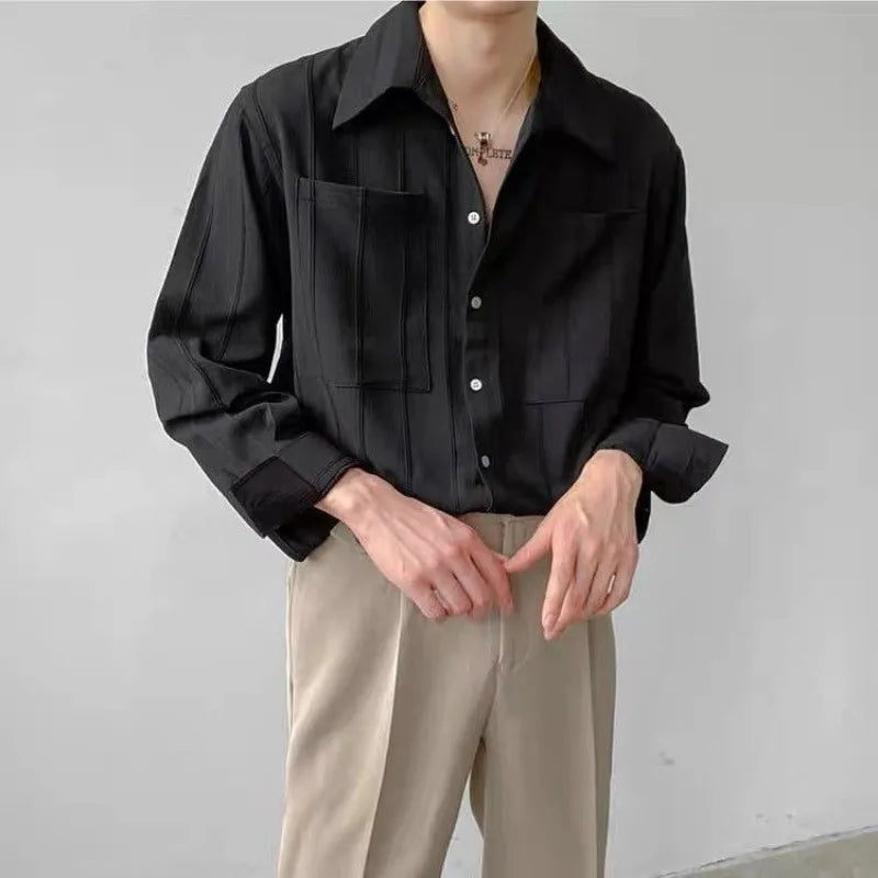 Top Style Pleated Long Sleeved Shirt Men