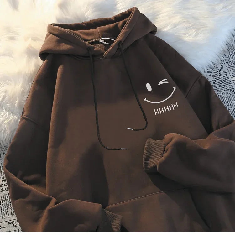 Unisex Funny Smiley Hoodie – Heavyweight Loose Cashmere Pullover