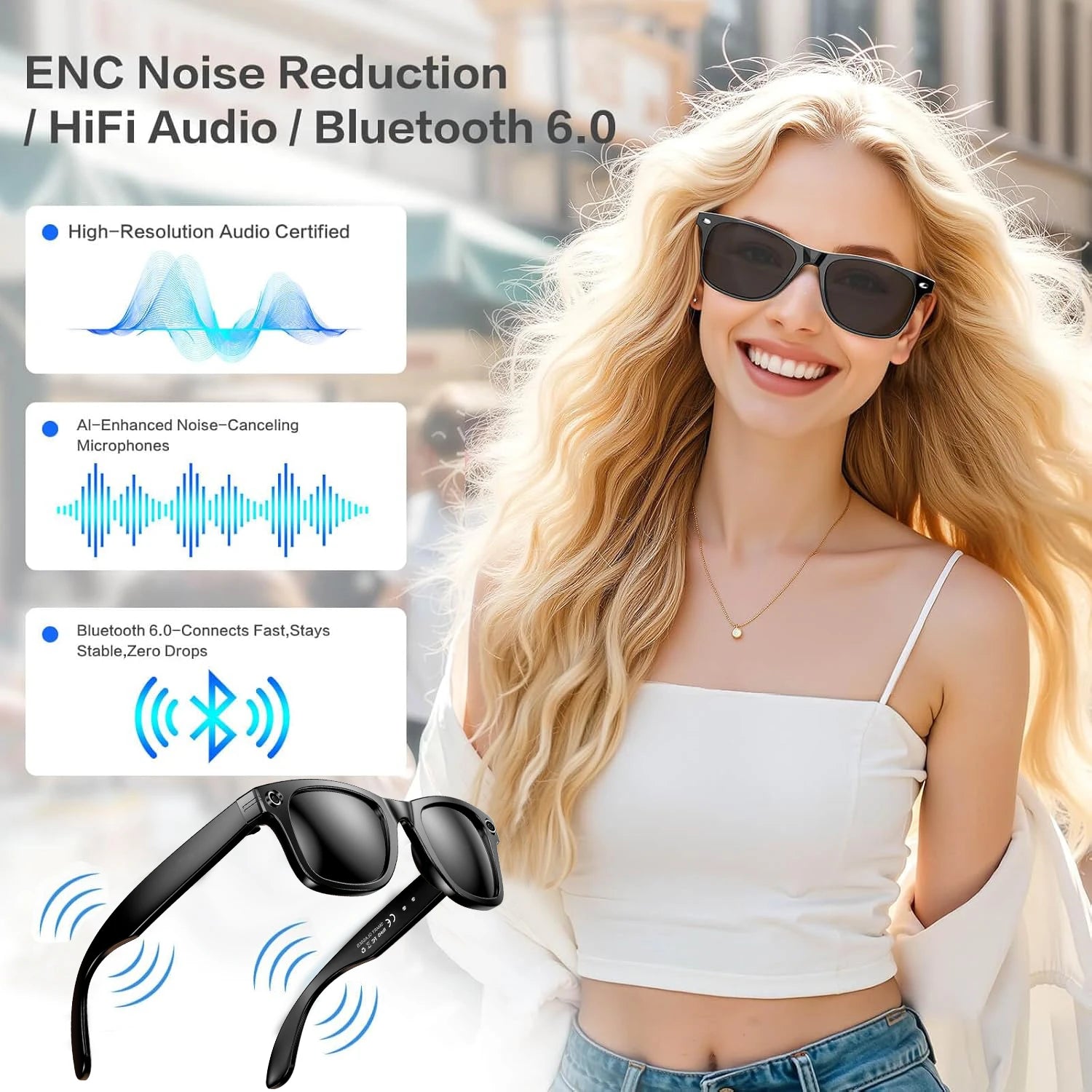 800W AI Camera Smart Glasses – Translation, Photo/Video, Waterproof, Calls, Color-Changing