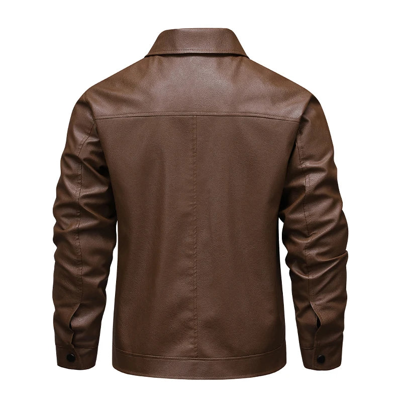 Men’s Black Faux Leather Biker Jacket – Casual Windbreaker
