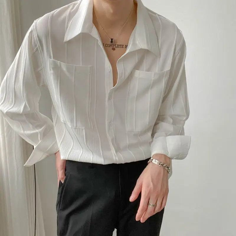 Top Style Pleated Long Sleeved Shirt Men