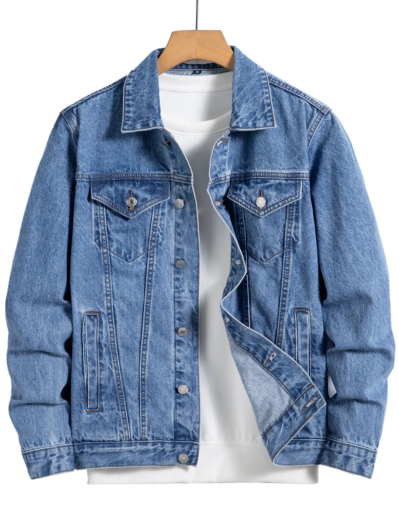 Men’s Blue Denim Jacket – Multi-Pocket Casual Street Style