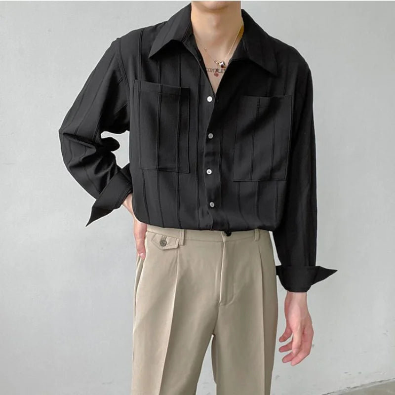 Top Style Pleated Long Sleeved Shirt Men