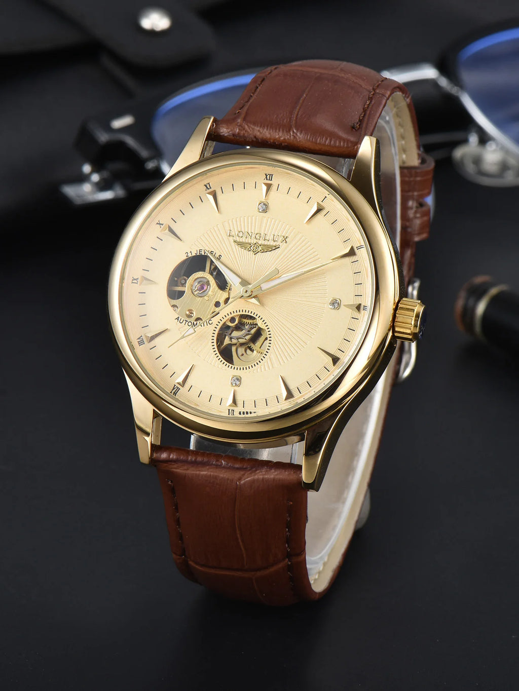 LONGLUX elegant style automatic mens waterproof watch