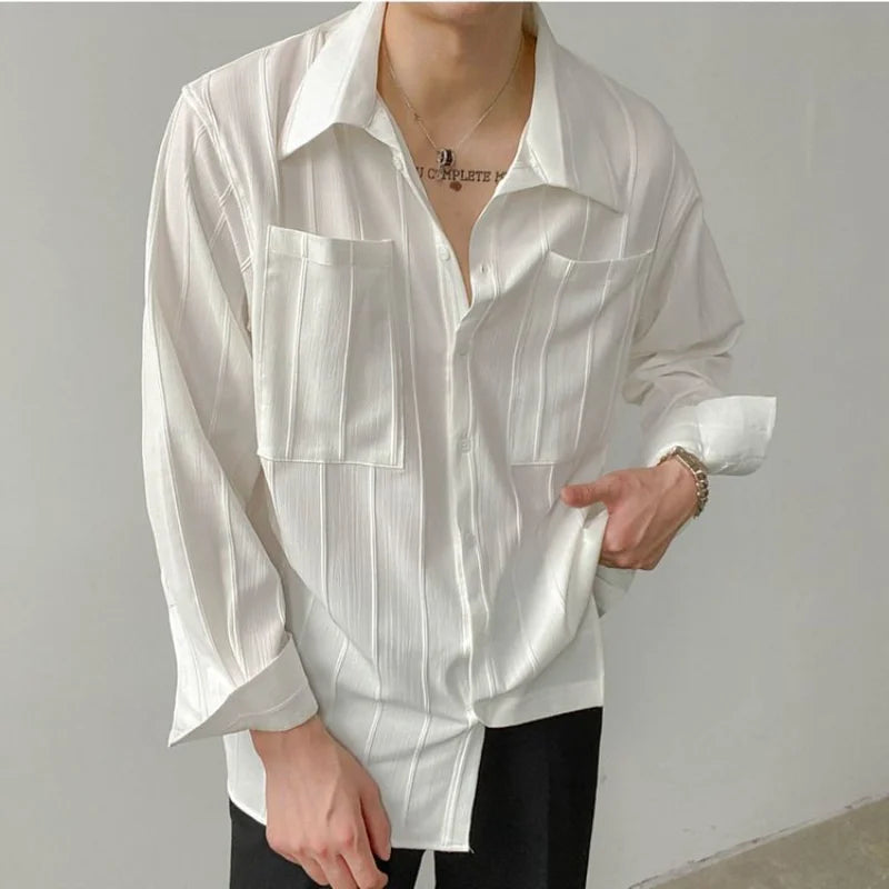 Top Style Pleated Long Sleeved Shirt Men