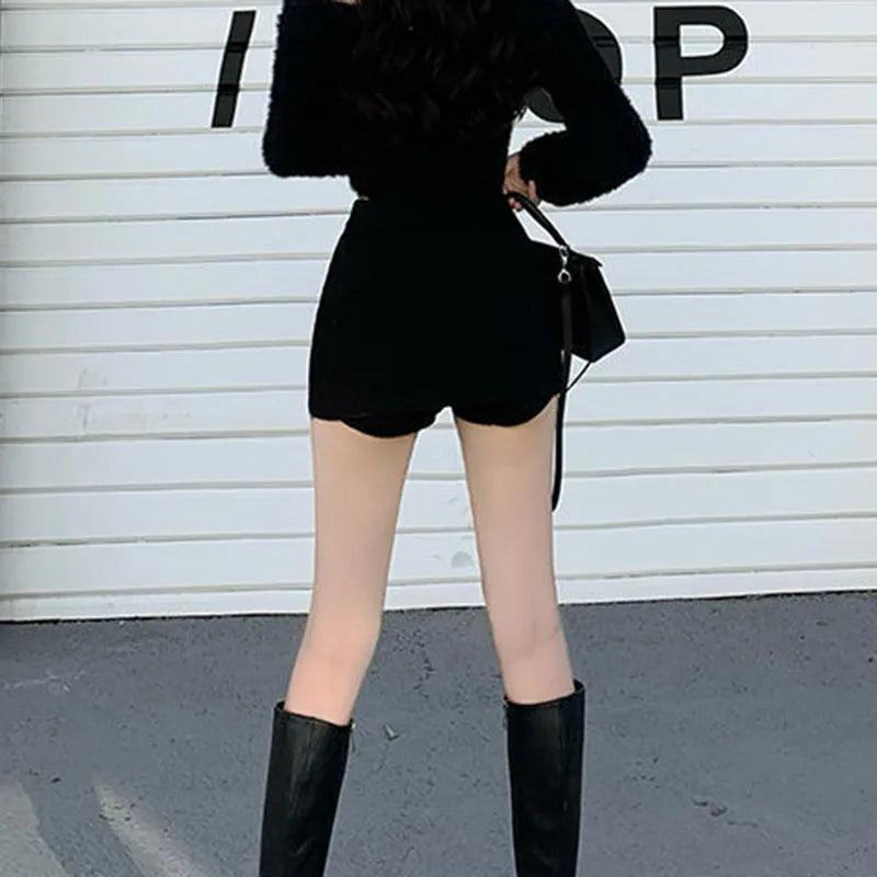 Black High-Waist Split Mini Skirt (Sexy Club & Streetwear Style)