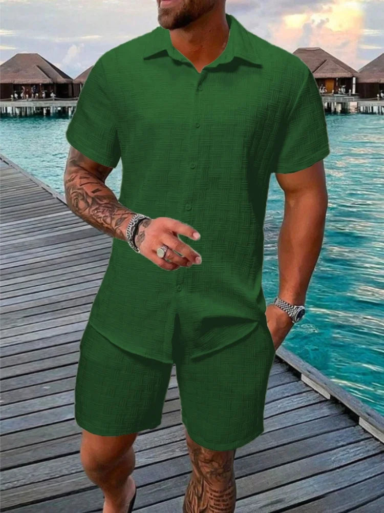 Men's casual daily outdoor travel solid color two-piece Set