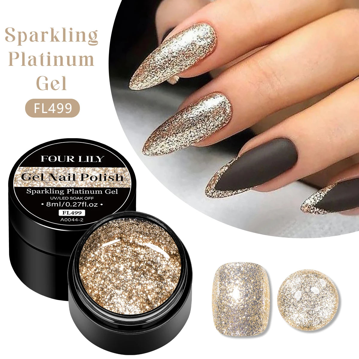 Four Lily 8ml Gold Sparkling Platinum Nail Gel Polish